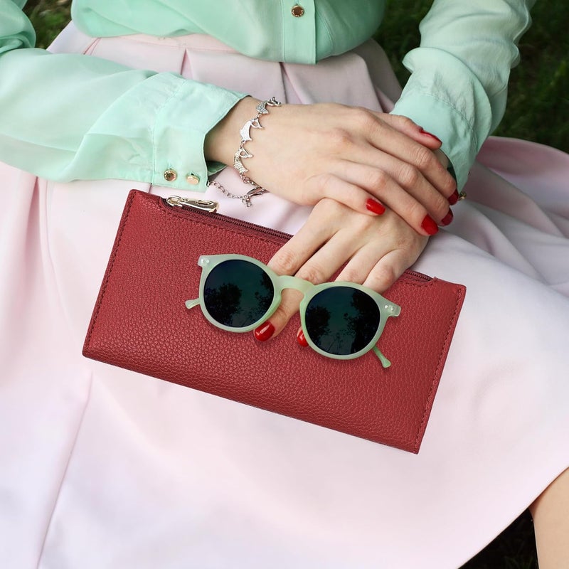 Tipmile Slim Wallet for Women, RFID Blocking Credit Card Holder, Ladies Bifold Wallet with Zipper, Wine Red - Image 3